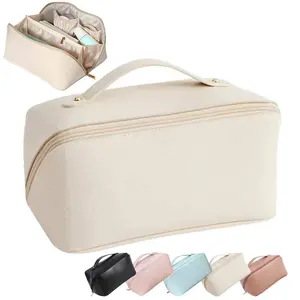 Custom Luxury PU Leather Portable Lightweight Toiletry Travel Organizer Makeup Bags Toiletry Pouch Travel Makeup Cosmetic Bags