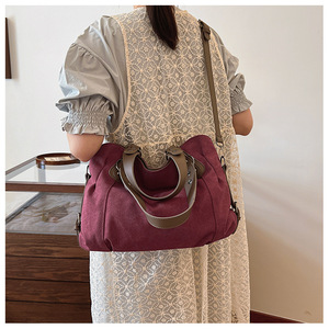 Simple <b>Canvas</b> Multiple Pockets Vintage Minimalist <b>Large</b> Capacity Fashionable Tote <b>Bag</b> for Students and Office Workers Commuting - Product Image 4