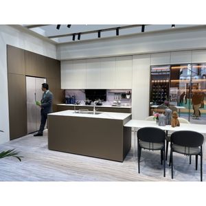 Fabricante Australiano de Cocinas Profesionales, Gabinetes de Cocina Modernos Modulares Blancos de Alto Brillo con Isla de Diseño Redondo - Product Image 3