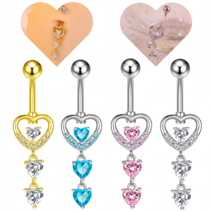 Perhiasan tindik tubuh zirkon hati, cincin pusar menjuntai berlapis untuk pernikahan dan hadiah cincin perut emas permata - Product Image 1