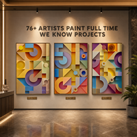 Art mural abstrait 3D multicouche en PVC découpé en cercle et en arc, multicolore, style Memphis, avec cadre doré, pour hall d'hôtel, triptyque, décoration murale personnalisée en gros