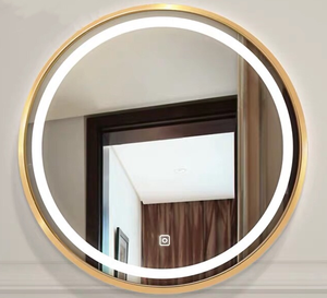 <span class=keywords><strong>Espejo</strong></span> de Baño <span class=keywords><strong>Redondo</strong></span> con Marco Dorado, <span class=keywords><strong>Espejo</strong></span> de Vanidad Inteligente con Retroiluminación LED Antivaho, Montado en la Pared - Product Image 4