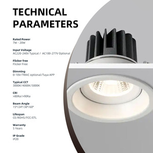 Led Downlight 15 Wát cutout 120 mét đầu vào Ac200-240V/15/24 38 60 tùy chọn lõm xuống ánh sáng có thể điều chỉnh cieling Downlight - Product Image 4