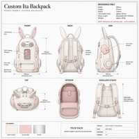 Tas Ransel Ita Bag Bentuk Kelinci Warna Krem Pink Bahan PU PVC dengan Jendela, Custom Robot, OEM ODM Sampel