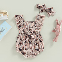 0-24M à volants mignon bébé combinaison bandeau 2 pièces nouveau-né Pâques infantile sans manches lapin bretelles barboteuse vente en gros