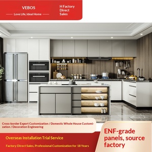 Meuble <span class=keywords><strong>de</strong></span> cuisine moderne en mélamine, personnalisé, modulaire, écologique, avec îlot central et grand espace <span class=keywords><strong>de</strong></span> rangement, pour l'exportation. - Product Image 2