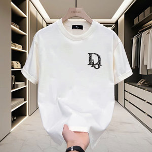 Camiseta de algodón de lujo para hombre, estilo coreano, informal, combina con todo, de manga corta, 220g, ajuste holgado, patrón de letras de algodón 100% - Product Image 6