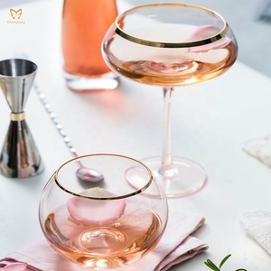 Juego de vasos de cristal de boda de lujo de color rosa y borde dorado Coupe Glass, champán, Martini y cóctel, postre y vasos para beber - Product Image 6