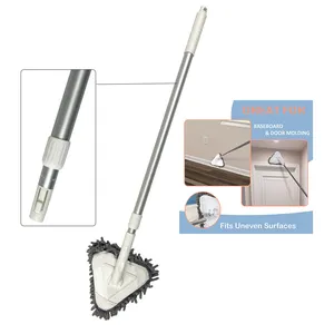 Qiyun Aluminum Triangle Mop with Long Telescopic Handle Deep Cleaning Dry and Wet Mop for Wall Dust Removal