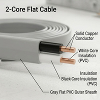 Câble JIS C 3342 VVF 1,6 mm 2 conducteurs en cuivre massif 600 V, fil électrique plat isolé en PVC pour le marché japonais, câblage intérieur, câble VA
