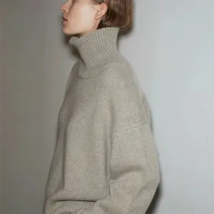 冬のカスタム厚手の暖かいニットセーター長袖無地プルオーバー特大タートルネックセーター女性カジュアル高品質