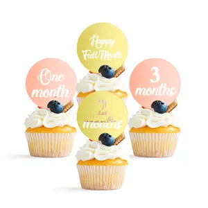 12 PCSアクリルのパック1ヶ月1ヶ月2〜12ヶ月赤ちゃんの誕生日トッパーカップケーキトッパーカップケーキの装飾