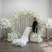 Gapura Bunga Pernikahan Minimalis Bulat 8*10 kaki Warna Putih, Gapura Bunga Pernikahan Buatan Tangan Realistis dengan Hiasan Wisteria Gantung