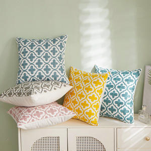 Romantic Towel Embroidered Cushion Cover Pink Green Leaves 18x18 Inch Farmhouse <strong>Floral</strong> <strong>Pillowcase</strong> for Living Room Sofa Bed - Product Image 3