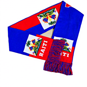 Écharpe en acrylique tricotée avec drapeau haïtien, design personnalisé, vente en gros - Product Image 1