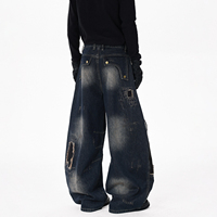 Jeans baggy pour homme, déchirés, patchwork, délavés, coupe large, en denim, personnalisables par le fournisseur OEM