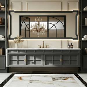 Light luxury French retro intelligent <b>mirror</b> cabinet integrated rock slab basin wall mounted bathroom cabinet - Product Image 4