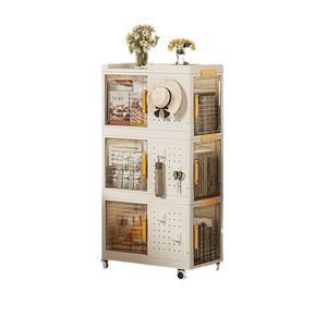 <b>Plastic</b> <b>Storage</b> <b>Drawer</b> Cart Creamy White Rectangle Standing Type Office Organizer With Wheels And Transparent Doors For Books - Product Image 5