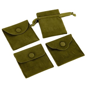 Fashion Green Flap Package Pouch Jewelry Earring Packaging Microfiber Pouches <b>Drawer</b> Box Suede Pouch with Pad - Product Image 4
