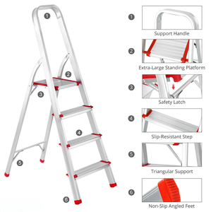 Nouvelle échelle pliante à <span class=keywords><strong>5</strong></span> <span class=keywords><strong>marches</strong></span> en <span class=keywords><strong>aluminium</strong></span> à prix avantageux 2026, plateforme à double alliage avec poignée - Product Image 6