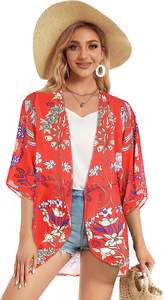 Kemeja wanita terlaris atasan motif bunga lengan Puff kardigan Kimono longgar penutup blus wanita ukuran <span class=keywords><strong>Plus</strong></span> kasual - Product Image 6