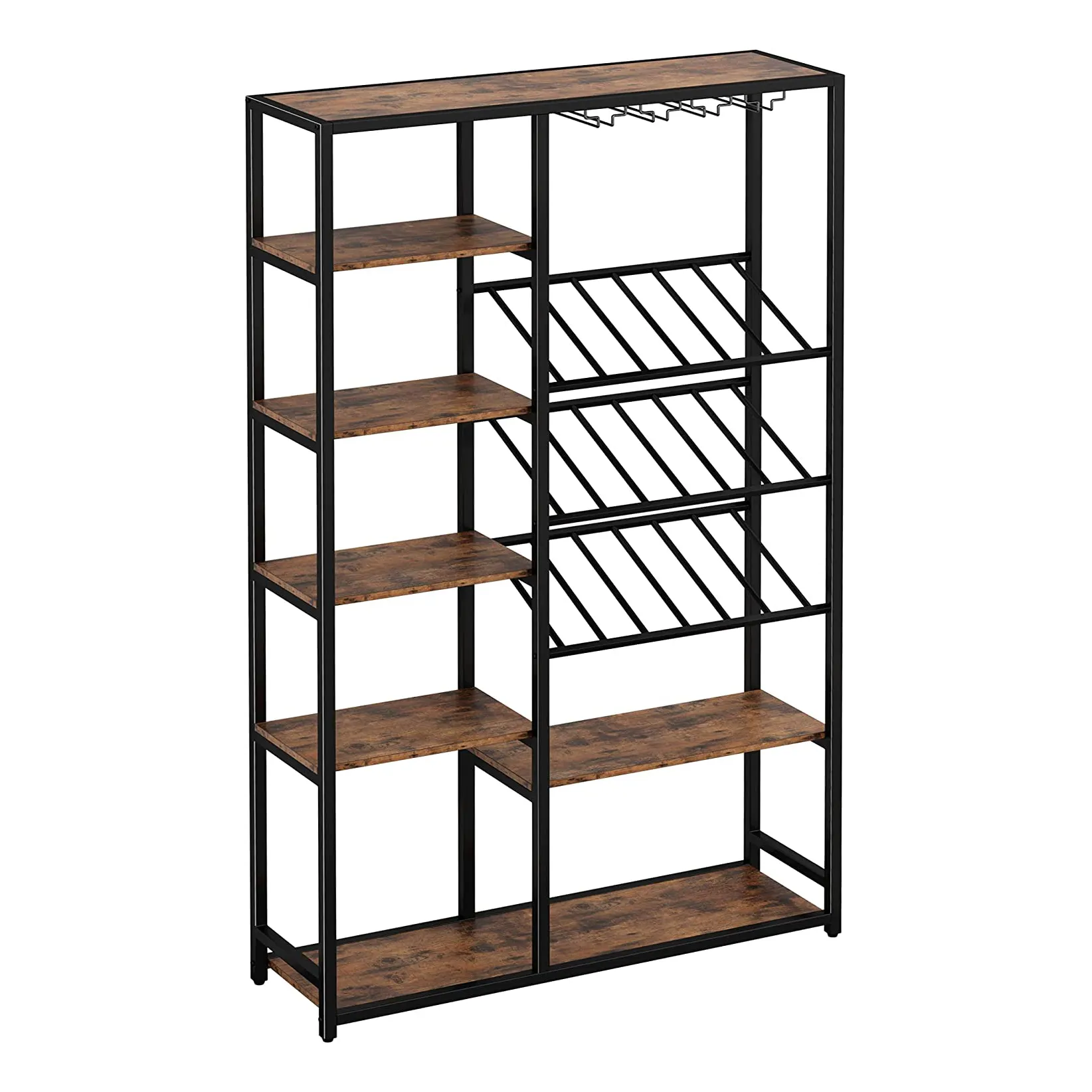 Industrial Freestanding Wine Racks Bookcases and Bookshelves Open Display Shelves Wine Glass Storage for Kitchen Dining Living R