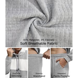 Ensemble de survêtement 2 pièces pour homme FOXA : sweat à capuche et pantalon de jogging en jacquard gaufré, tenue décontractée respirante à manches longues - Product Image 6