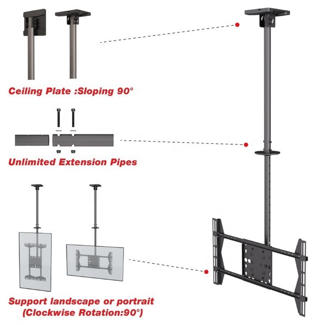 Single Display Ceiling Mount for 55 Inch 65 Inch 75 Inch 85 Inch TV Rotation 90 Degree VESA 600x400 mm