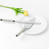 2 Pièces/Set Rhinestone Gold Cake Knife Server Set Wedding Dessert Set for Wedding Party Decoration Favor Gift