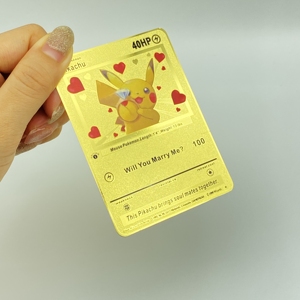Tarjeta Metálica Dorada Personalizada de Feliz Pascua con Pikachu y sus Amigos, Regalo para Pascua - Product Image 3