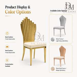 Chaise de mariage Art Déco à dossier éventail en acier inoxydable doré avec coussin blanc pour événements de mariage et banquets - Sièges pour événements - Product Image 5