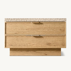 MYHOME <strong>High</strong> Quality Modern 2-Drawer Customizable Durable Nightstand Travertine Top Solid Wood <strong>Bedside</strong> <strong>Table</strong> for Bedroom - Product Image 6