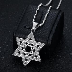 Collier pendentif unisexe tendance en acier inoxydable 316 plaqué or avec hexagramme hip-hop et zircon CZ, étanche - Product Image 6