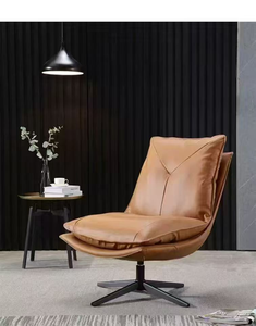 Modern Leather Leisure Chair Solid Back Swivel Design Contemporary Living Room Furniture - Product Image 1