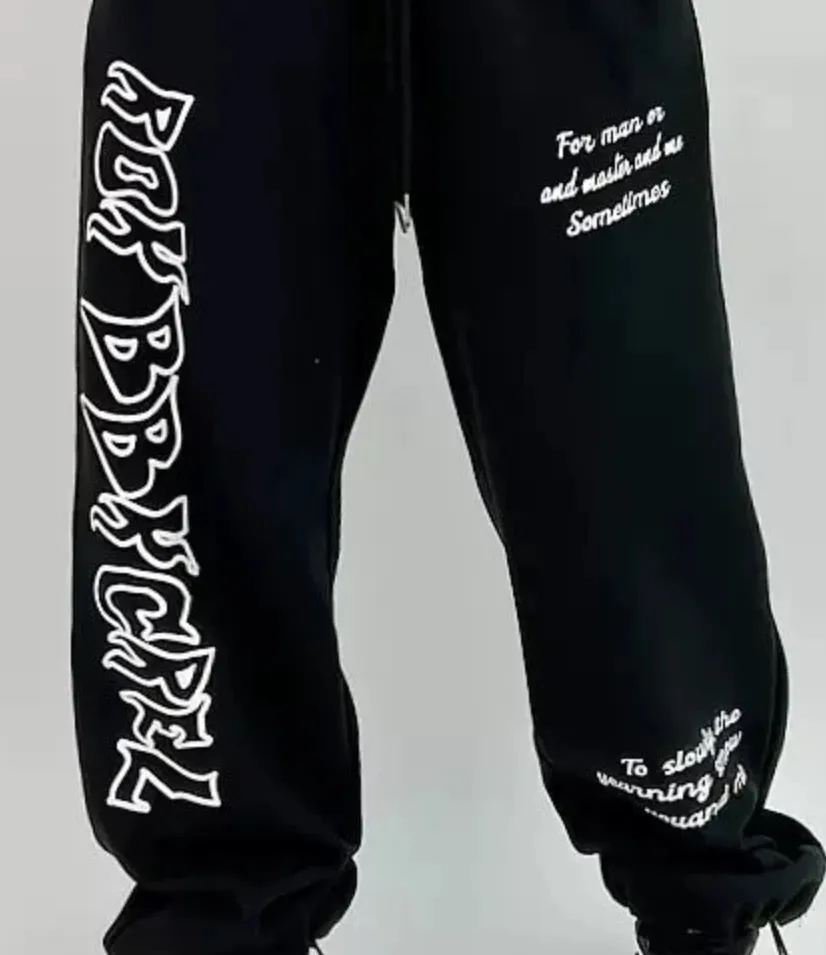 Pantalon imprimé de style urbain Pantalon de survêtement en coton noir confortablePantalon de survêtement en coton bio