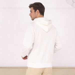 Sudadera con <span class=keywords><strong>capucha</strong></span> para hombre, color blanco avena, 80/20 algodón CVC, felpa francesa transpirable, corte holgado, peso pesado - Product Image 2
