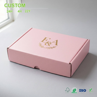 Boîte d'expédition en carton ondulé rose pastel personnalisée avec monogramme doré pour cadeaux et présentation en magasin, emballage en gros