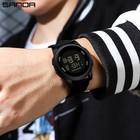 SANDA 9067 Neue Luxuriöse Antike Herren Outdoor-Sportuhr mit Chronograph, Alarm, Digitalanzeige, HD-LED, Leuchtfunktion und 5BAR Wasserdichtigkeit
