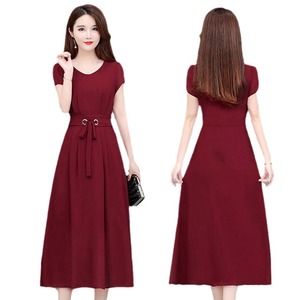 <b>Plus</b> <b>Size</b> Women's V Neck Midi Dress With <b>Belt</b> A Line Solid Color Daily Wear - Product Image 5