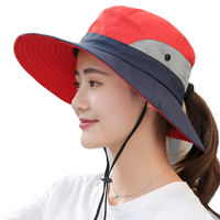Tourisme vacances chapeau de soleil été femmes en plein air large bord Boonie pêche chapeau broderie Logo personnalisé seau chapeau avec ficelle