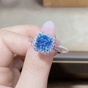 S925 Sterling Silver Fashion Navy Blue Treasure Zirconia Tower Cutting Square Packaging Full Diamond Ring - Product Image 4