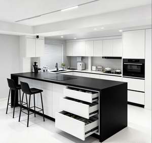 Gabinetes de Cocina Modernos Minimalistas de Madera Contrachapada con Estantes Abiertos y Correderas para Cajones para el Hogar - Product Image 1