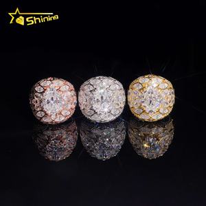 Новое поступление, полностью обледенение, причудливая форма, <span class=keywords><strong>925</strong></span> стерлингового серебра, позолоченный сертификат GRA, овальное кольцо из муассанита - Product Image 1