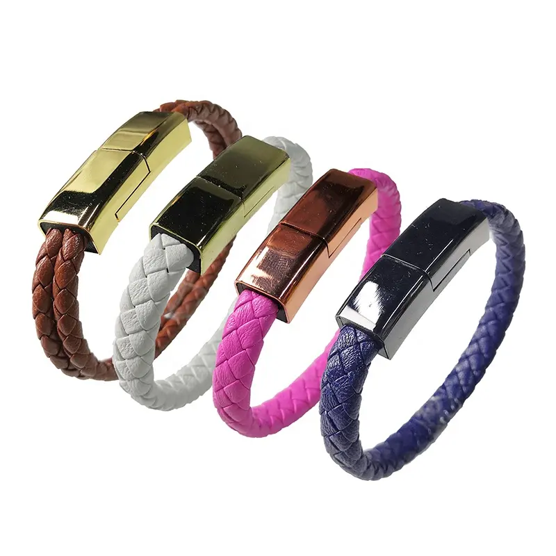 OEM Gift Portable PU leather bracelet charging cable USB 2.0 20CM 22.5cm Wristband USB Charger Cable