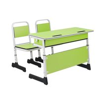 Ensemble de bureau et chaise scolaire double réglable, table d'étude verte 2 places avec rangement, fournisseur de mobilier moderne pour salles de classe pour enfants