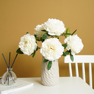 Flores de Peonía Artificiales Ruilisi, 5 Cabezas, Flor de Seda Blanca, Decoración para Bodas y Hogar - Product Image 2