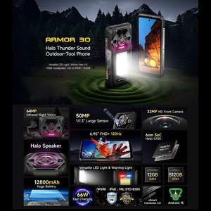 โทรศัพท์มือถือ <span class=keywords><strong>Ulefone</strong></span> Armor 30 พร้อมกล้องมองกลางคืน 12GB+512GB หน้าจอ 6.95 นิ้ว 4G NFC OTG โทรศัพท์มือถือที่ทนทาน รองรับสองซิม - Product Image 3