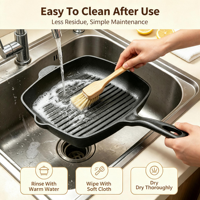 Poêle à griller carrée en fonte avec surface striée et poignée, pré-culottée pour steak, barbecue, intérieur, camping, OEM personnalisé