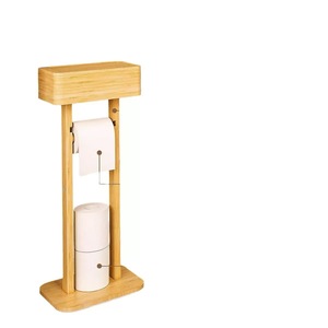 Wooden <b>tissue</b> holder, multi-purpose solid wood storage rack next to toilet with storage box, toilet <b>paper</b> holder, toilet roll - Product Image 5