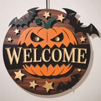 Panneau suspendu rond en bois pour Halloween, plaque de porte fantôme, ornement mural effrayant, décoration de fête, fournitures festives pour l'entrée de la maison